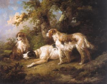 George Morland : Dogs In Landscape, Setters and Pointer